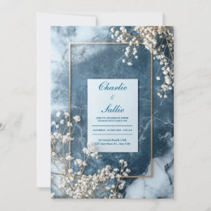 Invitation Or Marine Bleu Marbre Baby's Breath Mariage