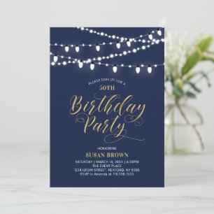 Invitation Or & Marine Fête Moderne de 50 ans pour Adulte