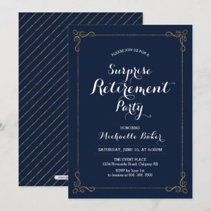 Invitation Or & Marine   Soirée de Retraite Élégante Surprise