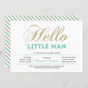 Invitation Or, Mint Typographie moderne Baby shower garçon