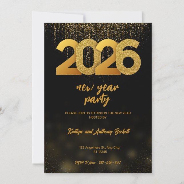 Invitation Or Moderne 2026 Nouvel An Fête Numérique (Devant)