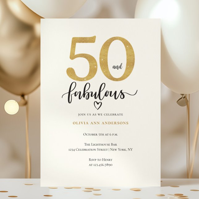 Invitation Or Moderne 50 Fabulux Anniversaire  (Créateur téléchargé)