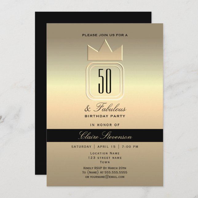 Invitation Or moderne 50e anniversaire (Devant / Derrière)