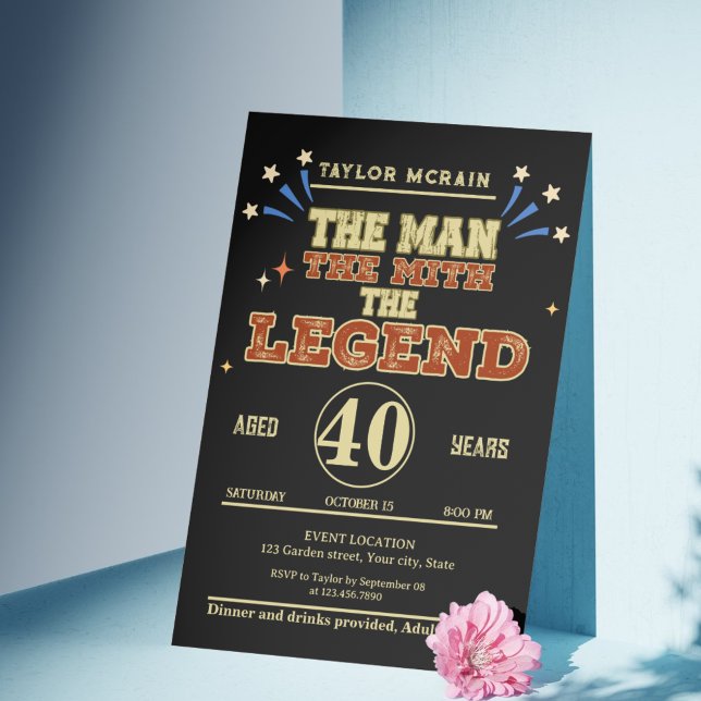 Invitation Or modifiable "Homme, Mythe, Légende" Invitat d'an (The Man, The Myth, The Legend Birthday Invitation )