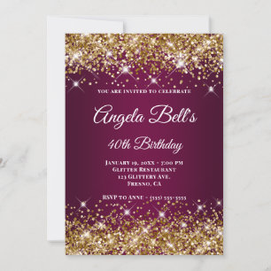 Invitation Or Monogramme Fantaisie Ombré Vin Pailleté