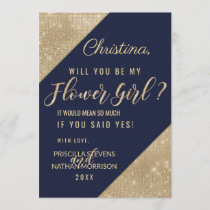 Invitation Or Navy Bleu Faux Paillettes Sequins Fille Fleur