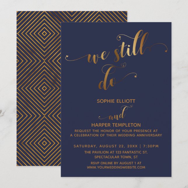 Invitation Or & Navy Nous faisons toujours de la typographie  (Devant / Derrière)