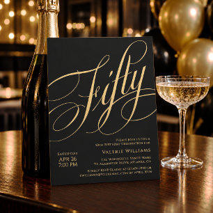 Invitation Or noir 50e anniversaire Calligraphie élégante