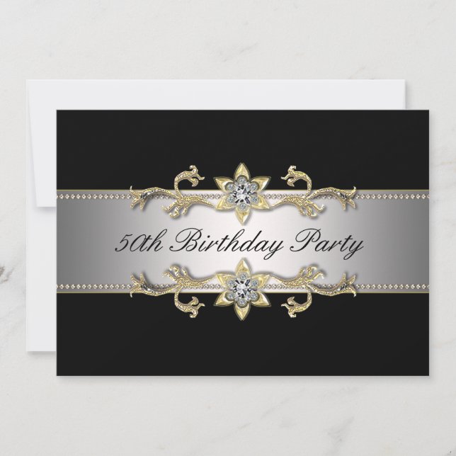 Invitation Or noir 50e anniversaire de femme (Devant)