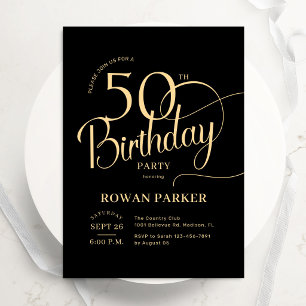 Invitation Or noir 50e anniversaire Écriture élégante