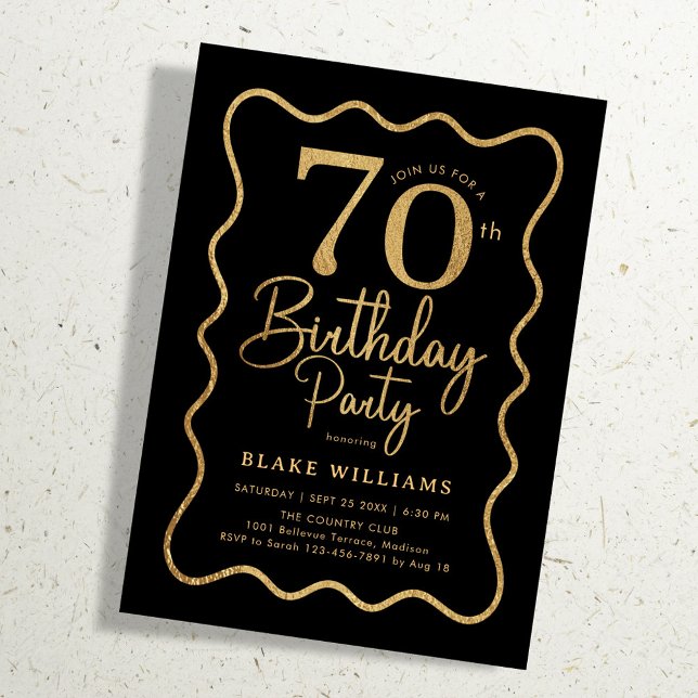 Invitation Or noir 70e anniversaire bordure ondulée (Créateur téléchargé)