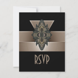 Invitation Or Noir Biege Art Déco RSVP
