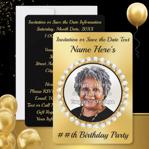 Invitation Or noir, Cartons d'invitation d'anniversaire avec 