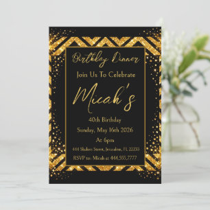 Invitation Or Noir Chevron Lignes Points Luxe Éclat Glamour