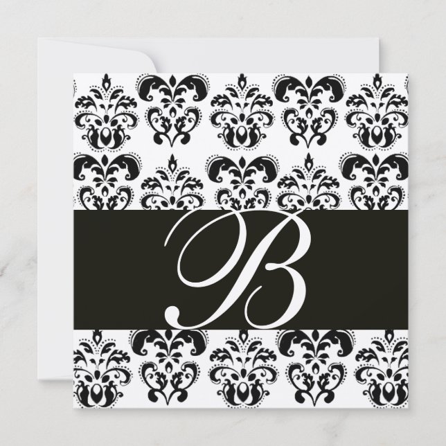 Invitation OR & NOIR  DAMAS MONOGRAMME , blanc (Devant)