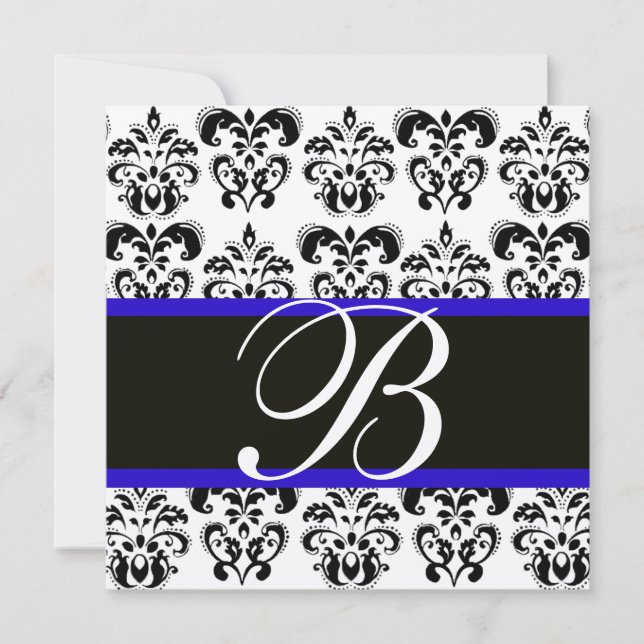 Invitation OR & NOIR DAMASSÉ MONOGRAMME, blanc (Devant)