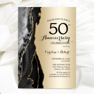 Invitation Or Noir Élégant 50e Anniversaire