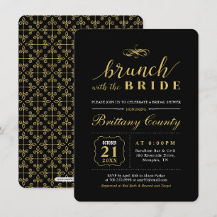 Invitation Or & Noir Élégant Brunch de Mariage de la Mariée