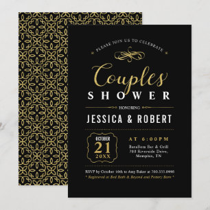 Invitation Or & Noir   Élégant Mariage Couple Shower