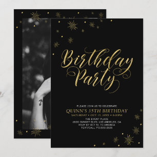 Invitation Or & Noir Fête d'anniversaire chic moderne pour