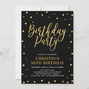 Invitation Or & Noir Fête d'anniversaire moderne pour adult