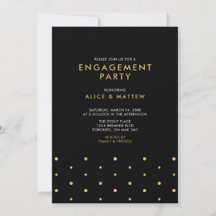Invitation Or & Noir Fête de Fiançailles Chic et Moderne