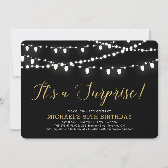 Invitation Or & Noir | Fête surprise pour 50e anniversaire (Devant)