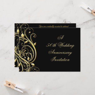 Invitation Or Noir Fleurit 50e Anniversaire