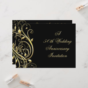 Invitation Or Noir Florissante 50e Anniversaire