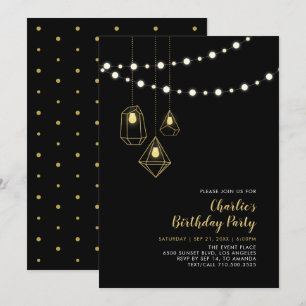 Invitation Or & Noir   Guirlande Lumineuse Moderne pour Fête 