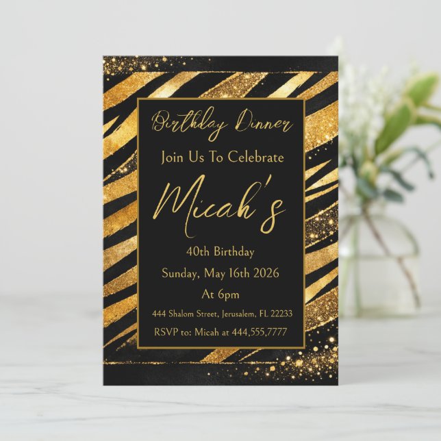 Invitation Or Noir Impression Animal Rayures Points Luxe Mode (Debout devant)