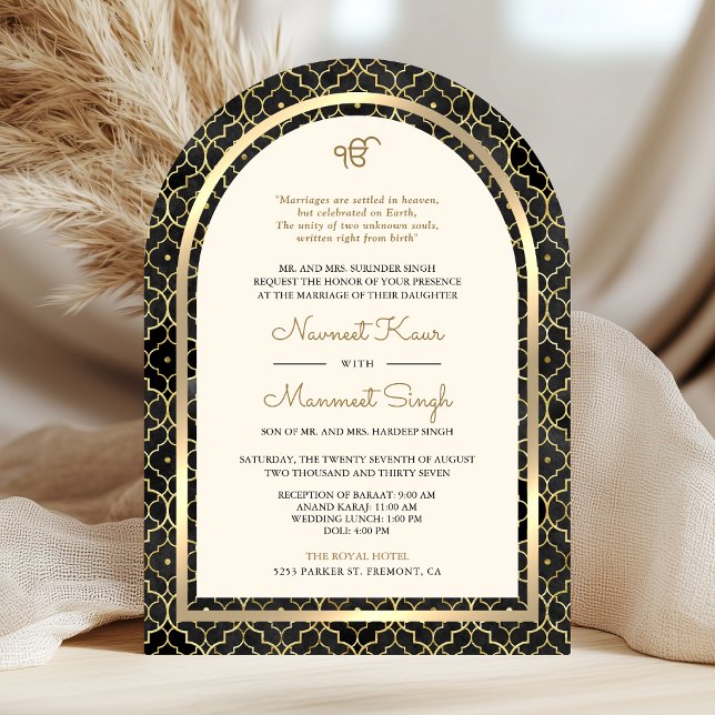 Invitation Or Noir Marocain Code QR Mariage Arch Sikh (Créateur téléchargé)