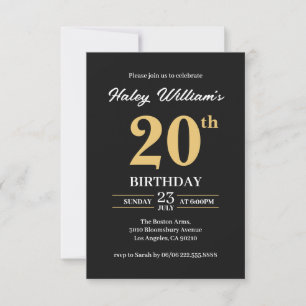 Invitation Or Noir Minimaliste Moderne Simple 20e Anniversair