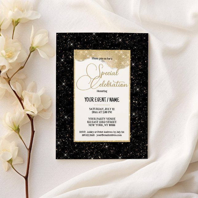 Invitation Or noir pailleté de strass luxe Evénement spécial (Black gold sparkly glitter luxury Special Event)