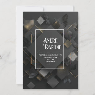 Invitation Or Noir Pailleté Géométrique Diamant Stratifié