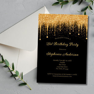Invitation Or noir paillettes qui dégoulinent Tendance 21e an