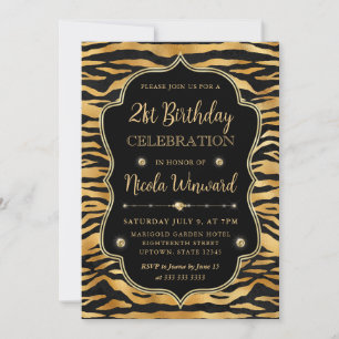 Invitation Or Noir Rayure de Tigre Élégant Anniversaire