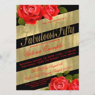 Invitation Or Noir Rose Rouge 50e Anniversaire