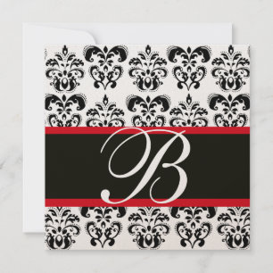 Invitation OR & NOIR  ROUGE  DAMAS MONOGRAMME , blanc