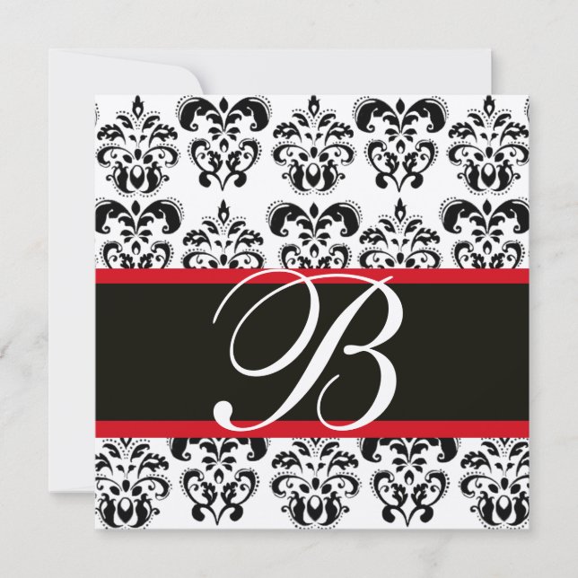 Invitation OR & NOIR ROUGE DAMASK MONOGRAM, blanc (Devant)