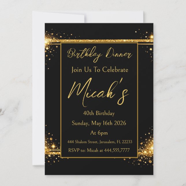 Invitation Or Noir Simple Paillettes Brillantes Luxe  (Devant)