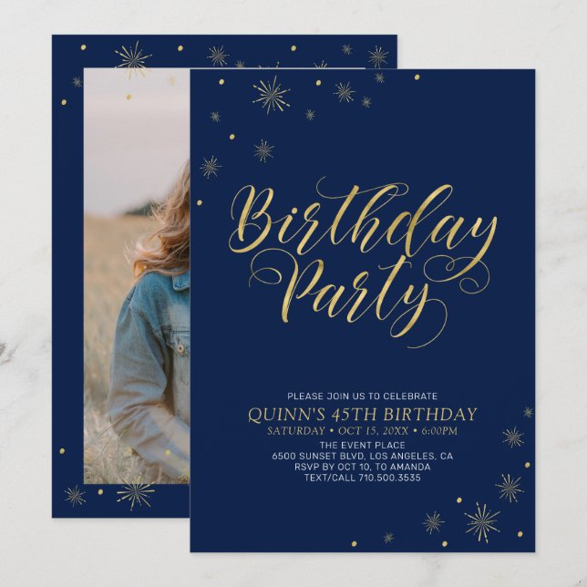 Invitation Or & Noir | Soirée d'anniversaire chic et moderne  (Devant / Derrière)