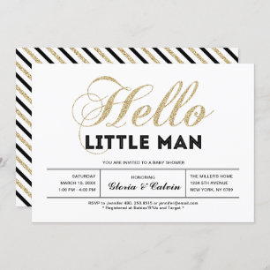 Invitation Or, noir Typographie moderne Baby shower garçon