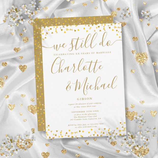 Invitation Or Nous Faisons Encore Script Vow Renouvellement A (Gold We Still Do Script Vow Renewal Anniversary Invitation)