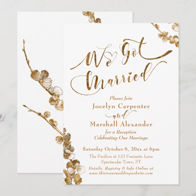 Invitation Or Nous sommes mariés avec des Botaniques sur Fond (Devant / Derrière)