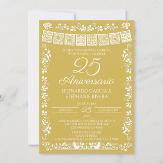 Invitation Or Papier Picado 25e Anniversaire