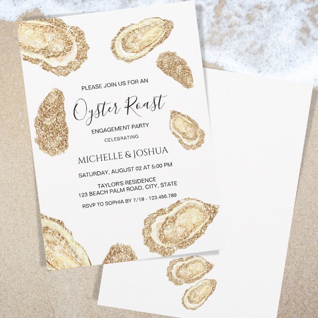 Invitation or parties scintillant été huître rôti pastel côti (gold glitter oysters)