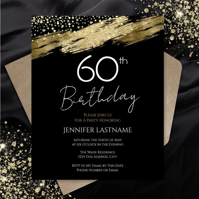 Invitation Or pour noir pour budget de fête d'anni (Créateur téléchargé)