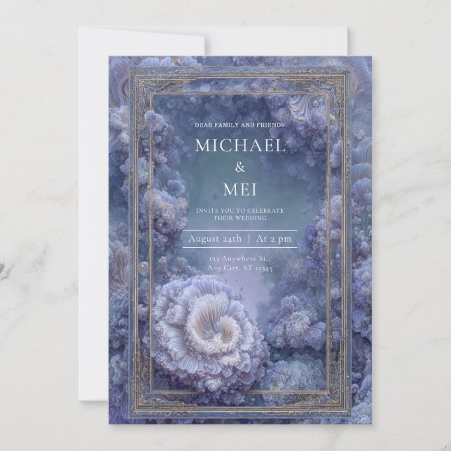 Invitation Or Pourpre Bleu Corail Kale Fantaisie Mariage (Devant)