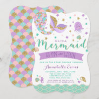 Or pourpre turquoise d'invitation de baby shower